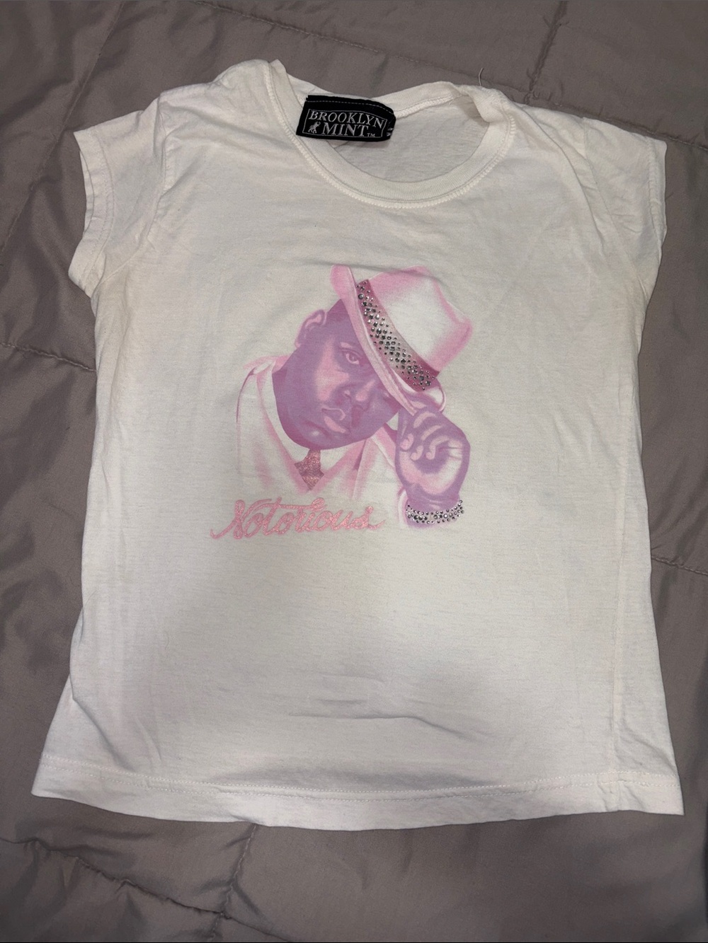 White Kids' Graphic Tee with Pink Notorious Print